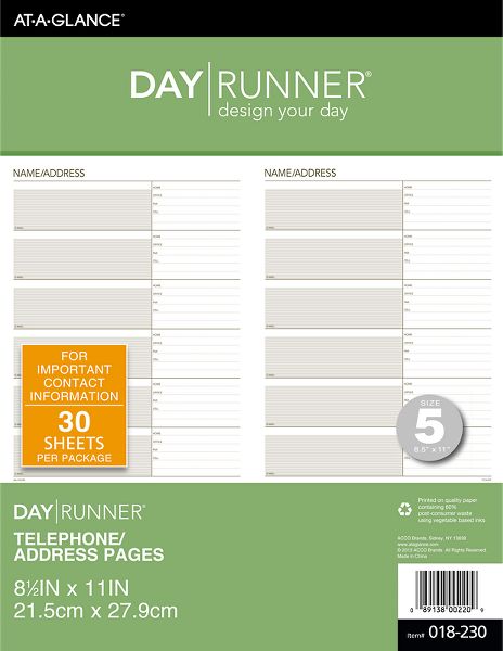 Telephone/Address Planner Pages (018-230) (Item # 018-230)