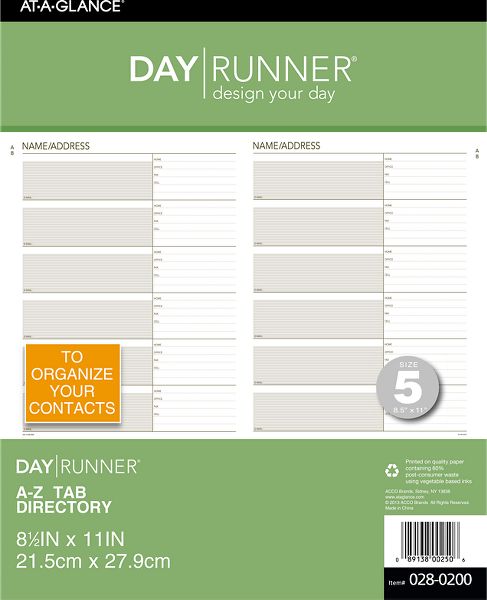Telephone/Address A-Z Planner Tabs (028-0200) (Item # 028-0200)