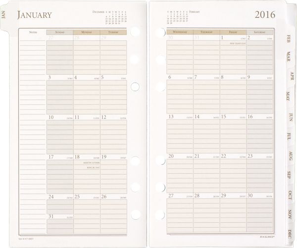 2016 Monthly Planner Refill - Size 3 (471-685Y_16) (Item # 471-685Y_16)